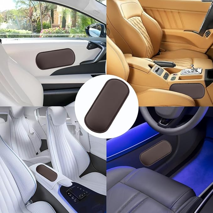 Car Knee Cushion, Leather Memory Foam Vehicle Center Console Knee Rest Cushion Pad, Soft Comfort Auto Door Armrest Leg Elbow Support Pillow, Universal for Vehicles (Brown)