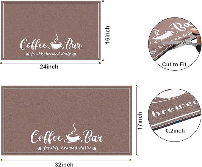 Absorbent Coffee Mat, Fashion Dish Drying Mat for Kitchen Counter Coffee Bar Accessories Espresso Machine Dish Rack 17" x 32" Brown