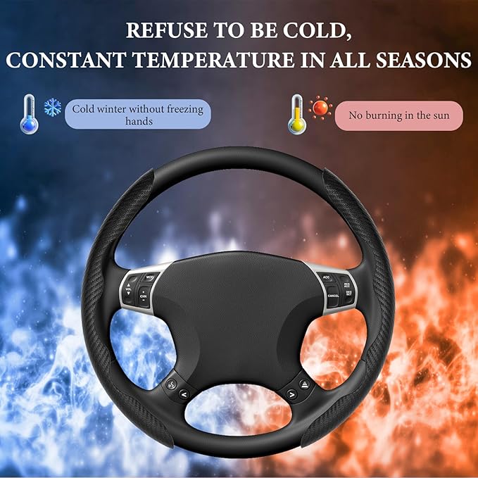 2 PCS Car Steering Wheel Cover, Anti-Skid Carbon Fiber Segmented Steering Wheel Protector, Anti-Slip Wheel Wrap Protective Cover for Most Cars Trucks SUVs, Car Accessories (Black)