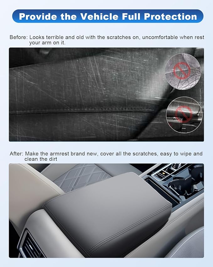 CDEFG for 2024 2025 2026 VW Volkswagen Atlas Center Console Cover for Atlas Accessories 2025 2026 Armrest Cover Atlas 2025 Middle Console Pad Arm Rest Cushion (Black Leather)