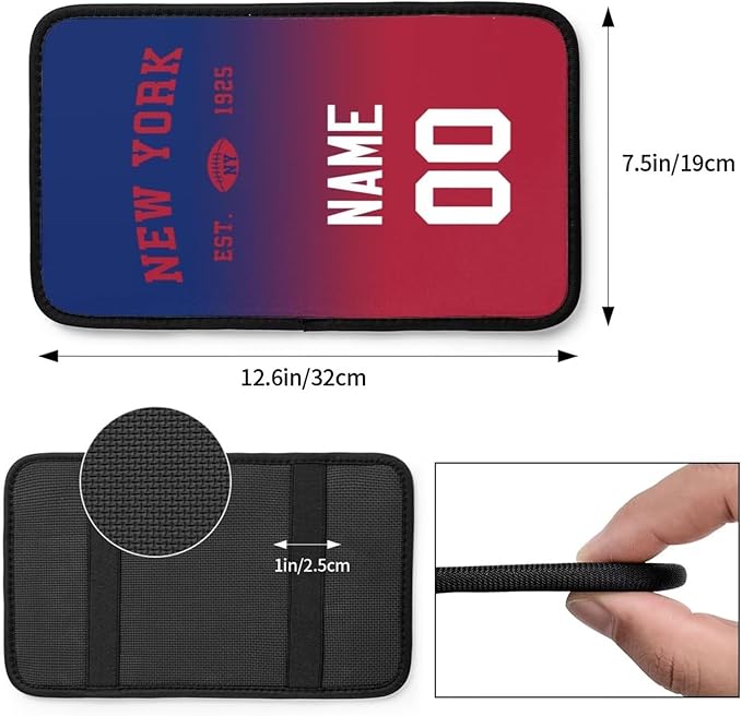 Custom Car Armrest Cover,Add Personalized Name and Number As Gifts for Loyal Football Fans,Auto Center Console Pad Car handrail Box Cushion,Fit for Most Car