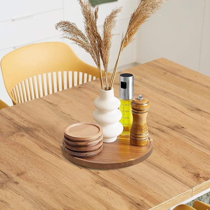 9 Inch Acacia Wood Round Tray, Wooden Decorative Coffee Table Tray Centerpiece Candle Holder for Farmhouse Kitchen Dining Room Home Bathroom Decor Coffee Table Decor and Accessories