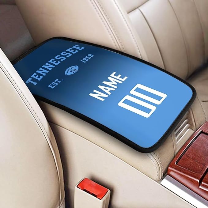 Custom Car Armrest Cover,Add Personalized Name and Number As Gifts for Loyal Football Fans,Auto Center Console Pad Car handrail Box Cushion,Fit for Most Car