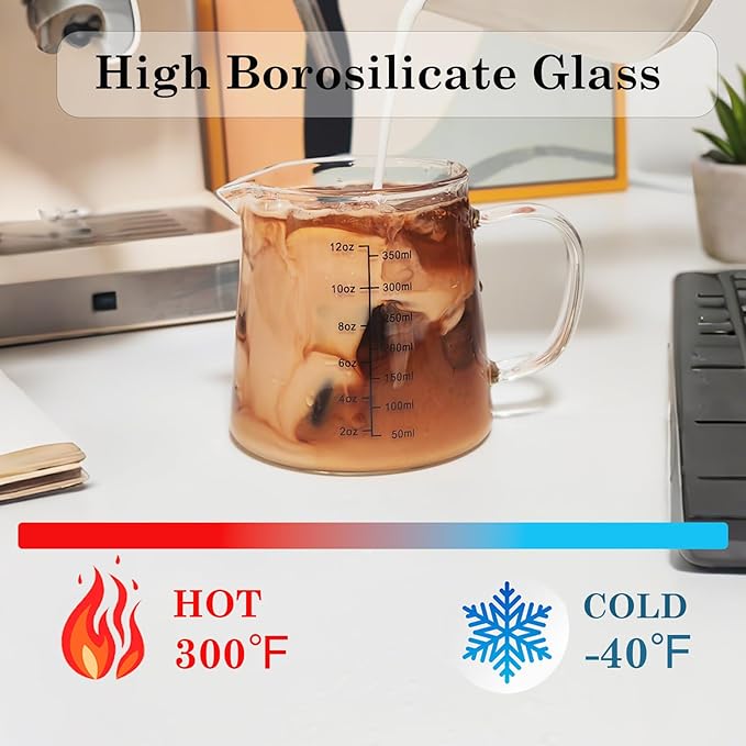 Espresso Cups12OZ, Espresso Accessories, Expresso Shots Cup, Heat-resistant Glass Measuring Cup, Milk Frothing Pitcher, Frother Cup, Creamer Container, Dishwasher/Microwave/Stovetop Safe