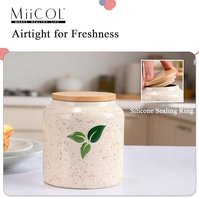 Miicol Ceramic Storage Canister, Tea Canister with Airtight Lid, Round Food Storage Container, Kitchen Storage Jar for Coffee Bean, Flour, Sugar, Pasta, Spices, 20 fl.oz