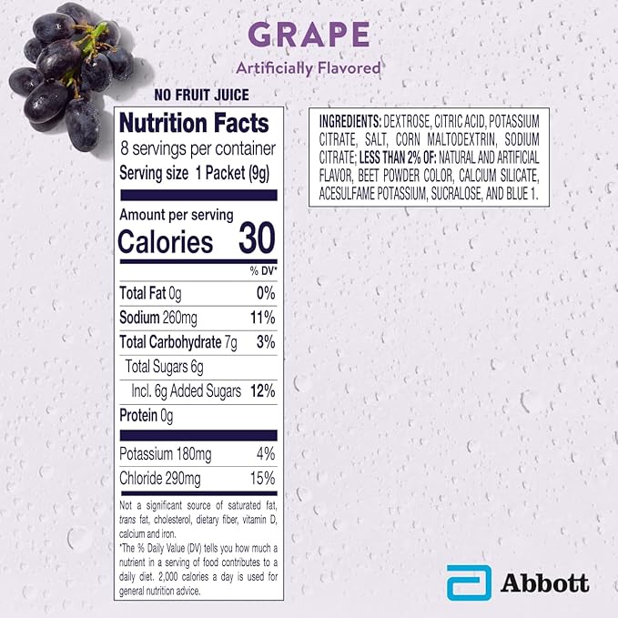 Pedialyte Electrolyte Powder, Hydration Drink for Kids & Adults, Grape, 100 Powder Packets