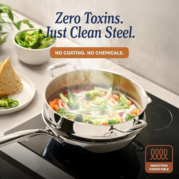 LEGEND COOKWARE 5-Ply Stainless Steel Cookware Set, 20-Piece Pots and Pans Set - Induction Compatible, Oven Safe 800°F - Non-Toxic, No Coatings - Built to Last Generations