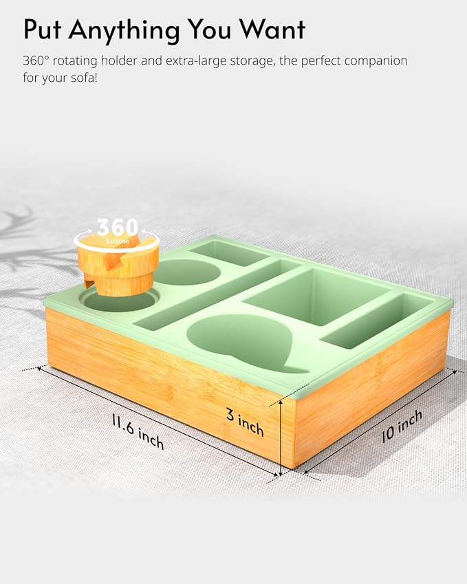 Couch Cup Holder Tray - Couch Organizer Caddy, Silicone Beach Caddy with Cup Holder, Sofa and Bed Drink Holder and Couch Tray Table for Snacks Beverage Remote (Green)