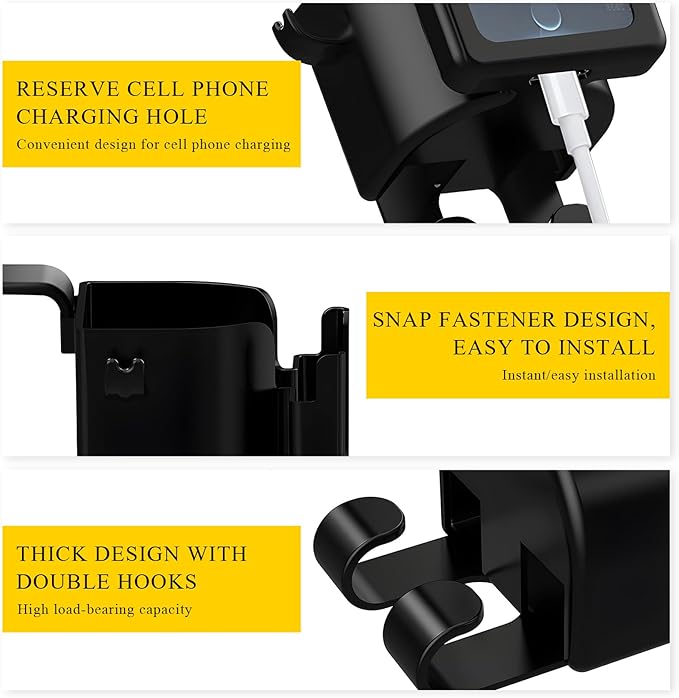 Headrest Cup Holder for Back Seat, Multifunctional Auto Drink Cup Holder with Phone Holder & Purse Hooks, 3 in 1 Hanging Cup Holder Universal Backseat Organizer for Vehicles