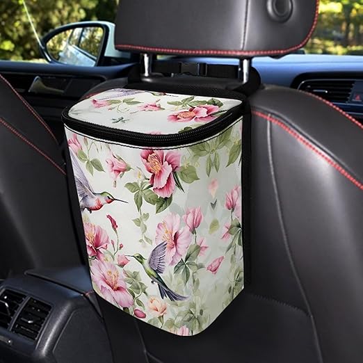 DISNIMO Hummingbird Floral Car Trash Can Easy-to-Install Car Accessory Interior, Western Aztec Leak-Proof Car Garbage Can Bin Organizer Storage Bag for the Back Seat of Any Cars, Sedans, SUVs & Trucks