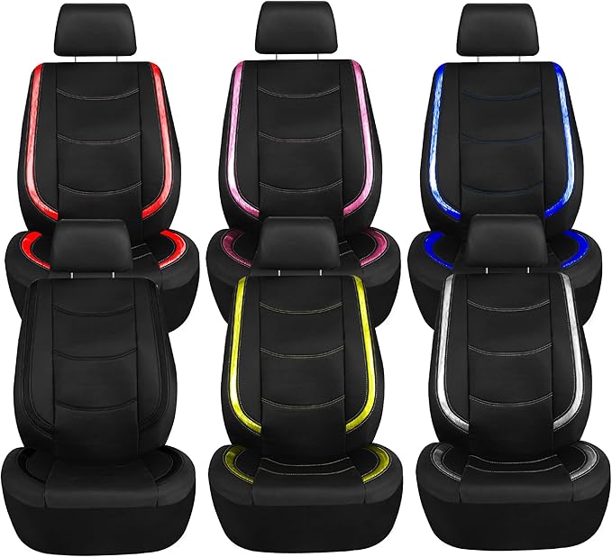 FH Group Full Set Faux Leather Car Seat Covers - Universal Fit, Low Back Front Seat Covers, Airbag Compatible, Split Bench Rear Seat Cover for SUV, Sedan, Pink