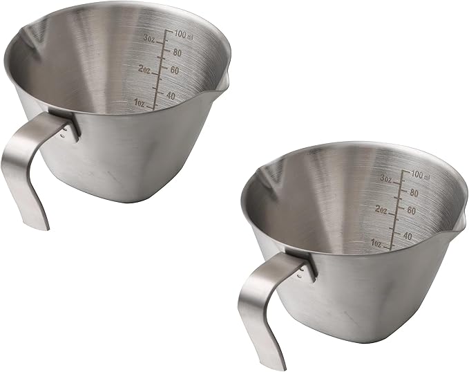 Espresso Measuring Cup, Expresso Shots Cup with Double Spouts, Stainless Steel Espresso Pouring Cup with 1 oz/ 1.5 oz/ 2 oz/ 2.5 oz/ 3 oz Marks - 2 Pack