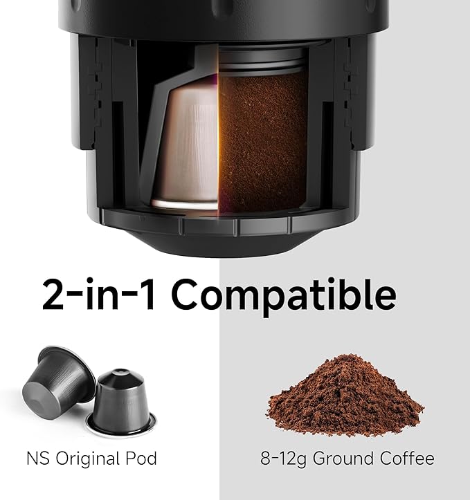 HIBREW H4C Classic - Portable Electric Espresso Maker, USB-C Rechargeable for Coffee Pods & Ground Coffee, Compact for Home and Travel (Black)