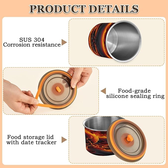 Fire Skulls Coffee Canister Stainless Steel Airtight Vacuum Coffee Storage Container,Date Tracker for Beans,Tea,Sugar,Flour,Cereal,17oz