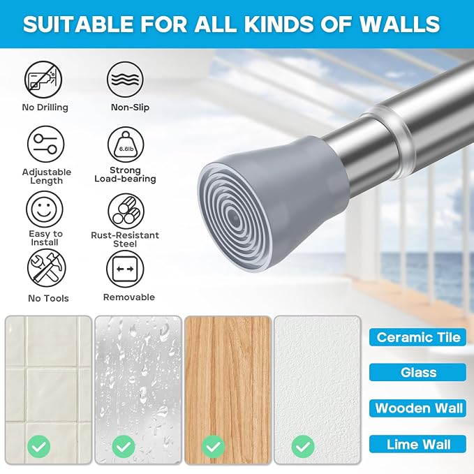 AIZESI 1pcs Tension Curtain Rod Tension Rods for Windows 28 To 48 Inch, 7/8" Diameter Spring Curtain Rod No Drilling Silver Tension Rods of Curtains Window Closet Wardrobe Kitchen