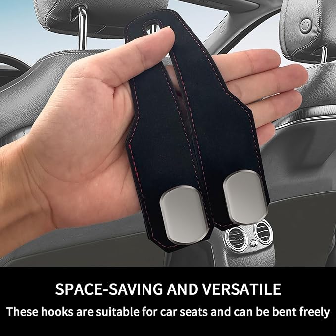 Car Seat Headrest Hooks for Purses and Bags, 4 Pack Bag Purse Holder for Car With Double Metal Hooks, Car Purse Hanger, Headrest Back Seat Handbags Hook Cute Hanging Accessories, Black