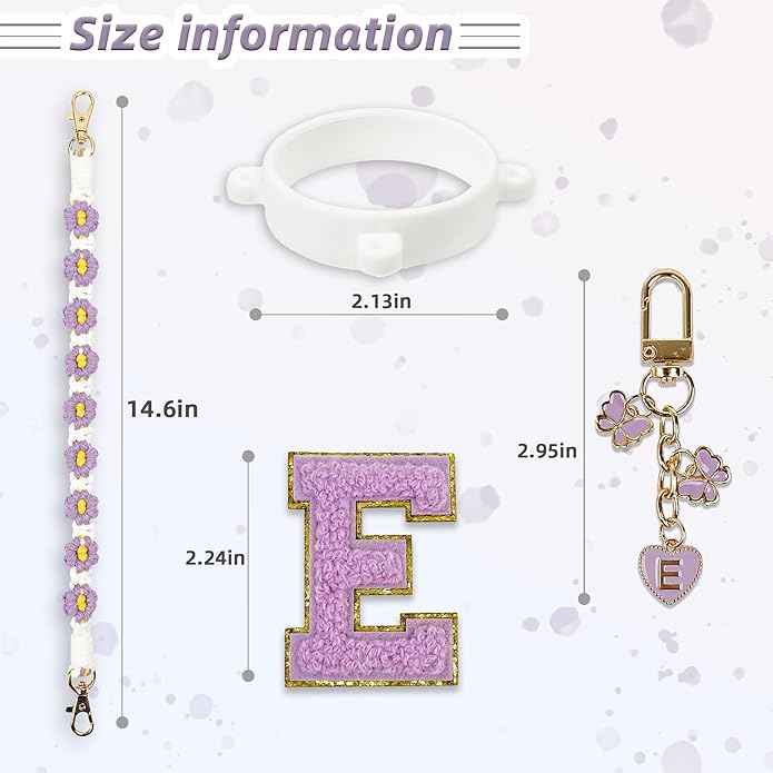 Compatible with Owala Water Bottle Accessories, Cute Letter Charm Set with Boho Handle Strap, Monogram Sticker, Silicone Ring, Keychain Decoration, for FreeSip 24 32 40oz, Owala Kids, Tumbler Gift
