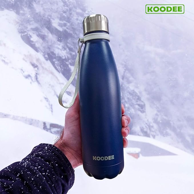 koodee Water Bottle 2 Pack 17 oz Stainless Steel Double Wall Vacuum Insulated Sports Water Bottle with Leak Proof Lid, Cola Shape Travel Flask for Men (2 Pack Navy)