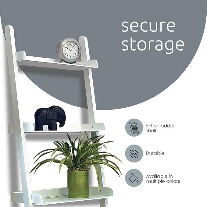 Kiera Grace Providence Hadfield 5 Tier Ladder Shelf, Leaning Bookshelf Storage Rack for Home, Office, 18" x 67", Cloud Grey