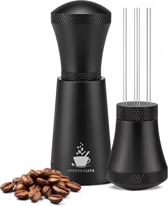 WDT Tool – Espresso Distribution Tools, Black Aluminum Alloy Handle with Stand, Coffee Mixer, and 10 Stainless Steel Needles