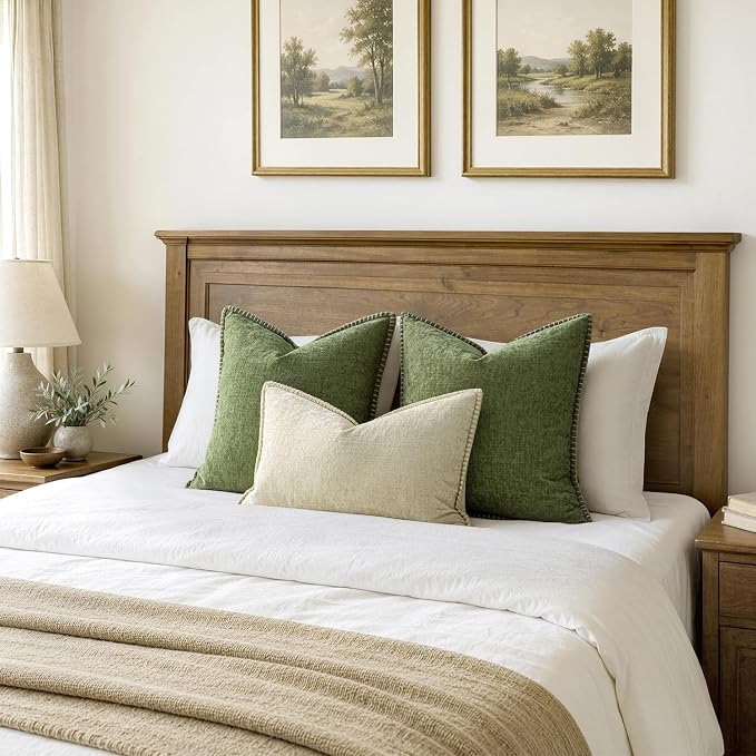 MIULEE Pack of 2 Euro Sham Pillow Covers 24x24 Inch Sage Green Farmhouse Decorative Throw Pillow Covers with Stitched Edge Soft Chenille Solid Dyed Summer Pillow Covers for Bed Sofa Couch Living Room