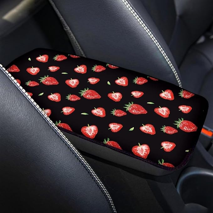 Strawberry Armrest Cover for Car Waterproof Auto Center Console Cover Protertor for Women Men Universal Car Center Console Armrest Cushion Decorative Car Interior Accessories