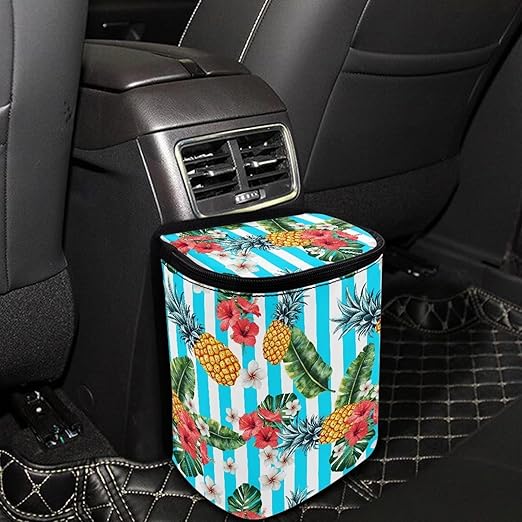 KEIAHUAN Tropical Flower Pineapple Car Trash Can with Lid Car Accessories for Women Men Collapsible Auto Garbage Bag Hanging for Back Seat Multipurpose Trash Bag for Sedans,SUVs & Trucks