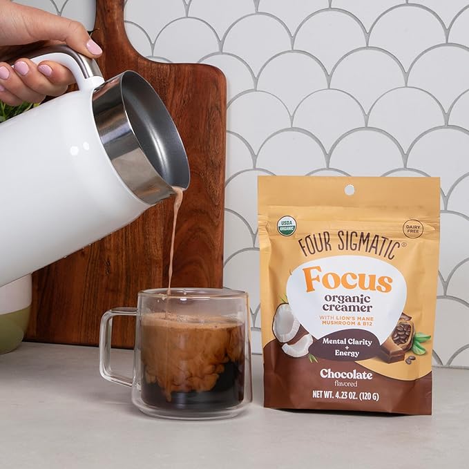 Four Sigmatic Focus Chocolate Coffee Creamer | Organic Non Dairy Coffee Creamer with Lion’s Mane and Vitamin B12 | Chocolate, 4.23 oz (Pack of 2)