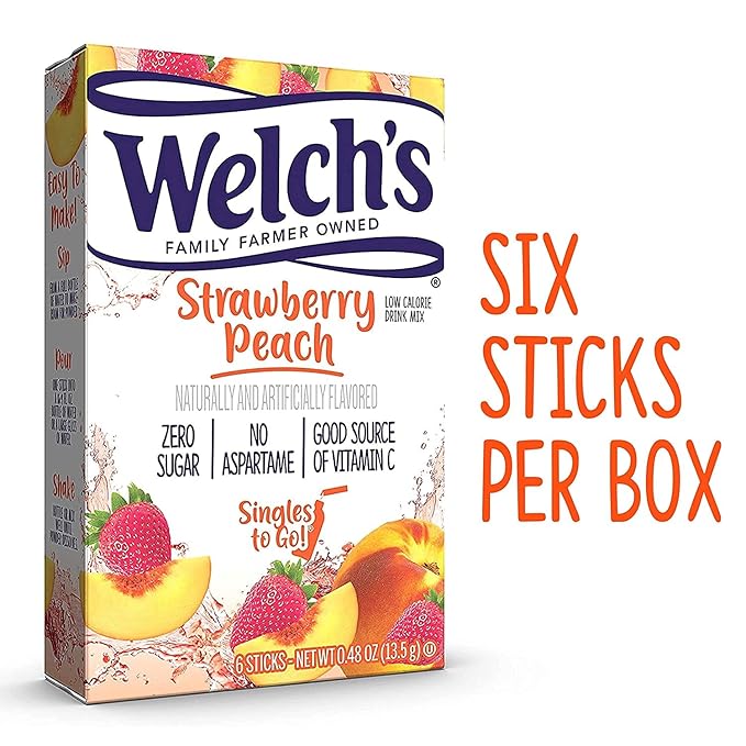 Welch's Strawberry Peach Singles To Go Drink Mix, 0.48 OZ (Pack of 4)