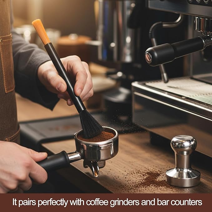 Coffee Grinder Cleaning Brush, Double Head Espresso Brush, Barista Dusting Brushes with Nylon Bristles, Aluminum Handle Grinder Cleaning Tool for Home Kitchen Coffee Machine Clean