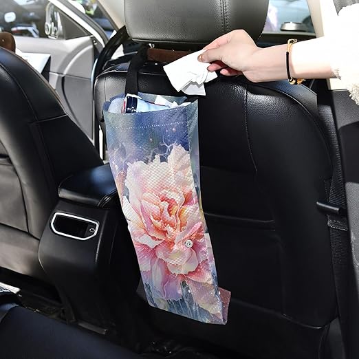 ALAZA Hanging Car Trash Bags Garbage Bag Trash Can for Back Seat Small Peony Pink Washable Storage Bag Retractable 2 Pack