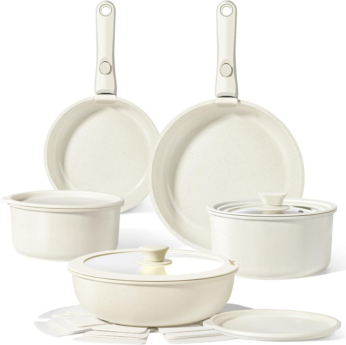 GiPP Ceramic Pots and Pans Set Non Stick, Nonstick Detachable Handle Cookware Sets, Non Toxic Induction Kitchen Pot and Pan with Removable Handle, Healthy RV Cookware, Dishwasher ＆Oven Safe, 5 Piece
