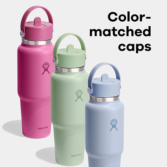 Hydro Flask Travel Water Bottle - Insulated Stainless Steel - Wide Straw Lid, Non Spill, Leakproof in 40 Oz Reef Pink
