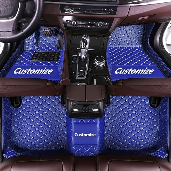 Custom Car Floor Mat Compatible with 97% Car Models Luxury Leather All Weather Waterproof Anti-Skid Full Coverage Car Mats (Blue)