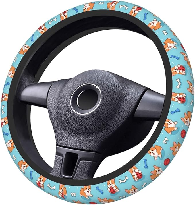 Corgi Small Dog Car Steering Wheel Cover, 15 Inch Steering Wheel Cover Stylish Decor for Most Cars