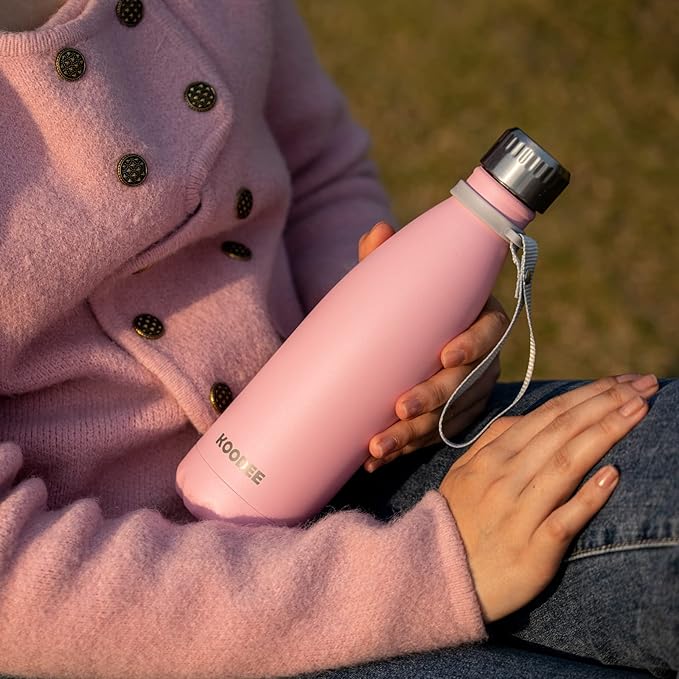 koodee 17oz Stainless Steel Water Bottle, Double Wall Vacuum Insulated Sports Bottle, BPA Free (Pink)