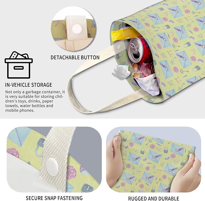 Cute Car Trash Can, Hanging Canvas Car Back Seat Organizer and Storage Bag, Funny Car Trash Bag for Travelling, Outdoor Cute Blue Envelope Pattern