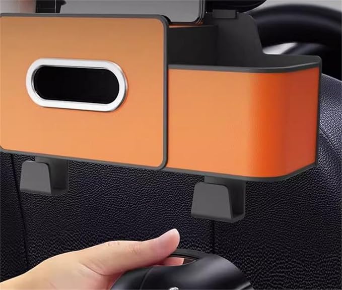 Car Organizers and Storage Box Behind Seat, Car Organizer Back of Seat, 4 in 1 Multifunctional Cars Organizer, For Snacks, Drinks, Bag Hook, Keep Tidy & Organized (White+Brown)