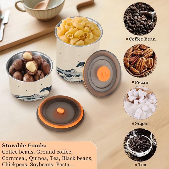 YETTASBIN Desert Cowboy Airtight Food Storage Containers 500ml/19oz, Stainless Steel Coffee Canisters with Vacuum-Lock Lid for Kitchen Organization, Coffee Bean, Tea, Sugar, Flour
