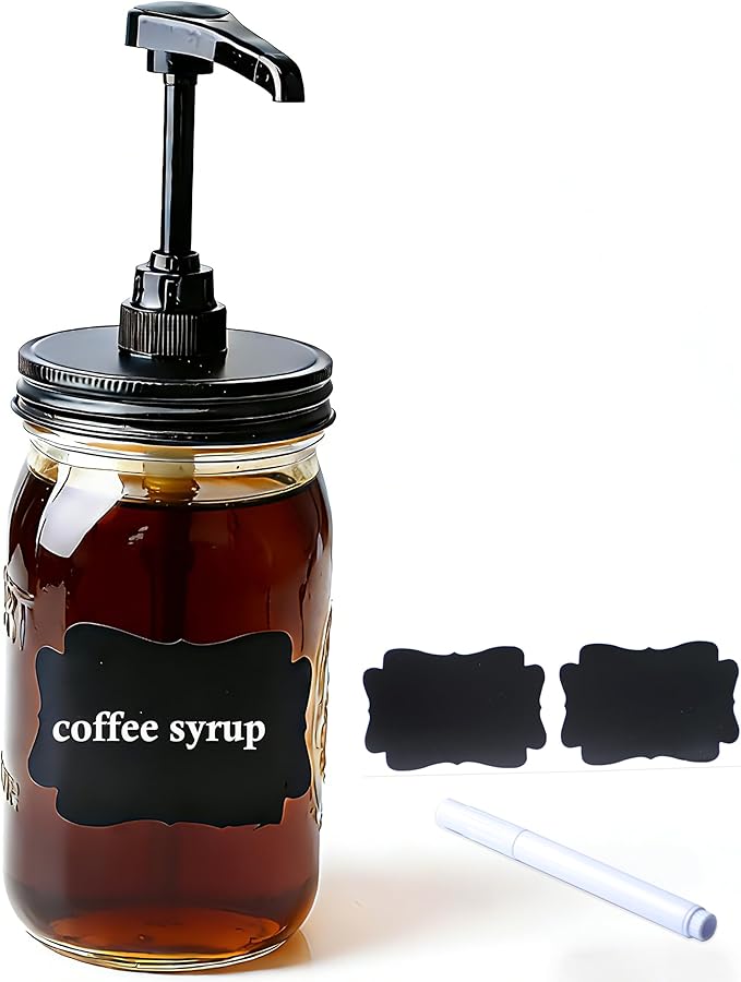 GMCOZY 32 oz Mason Jar Syrup Sauce Honey Dispenser Pump Bottle 1 Quart Wide Mouth Glass Coffee Syrup Dispenser For Ketchup mayo, maple syrup, mustard, salad dressing Food Grade Airtight & Leak-Proof