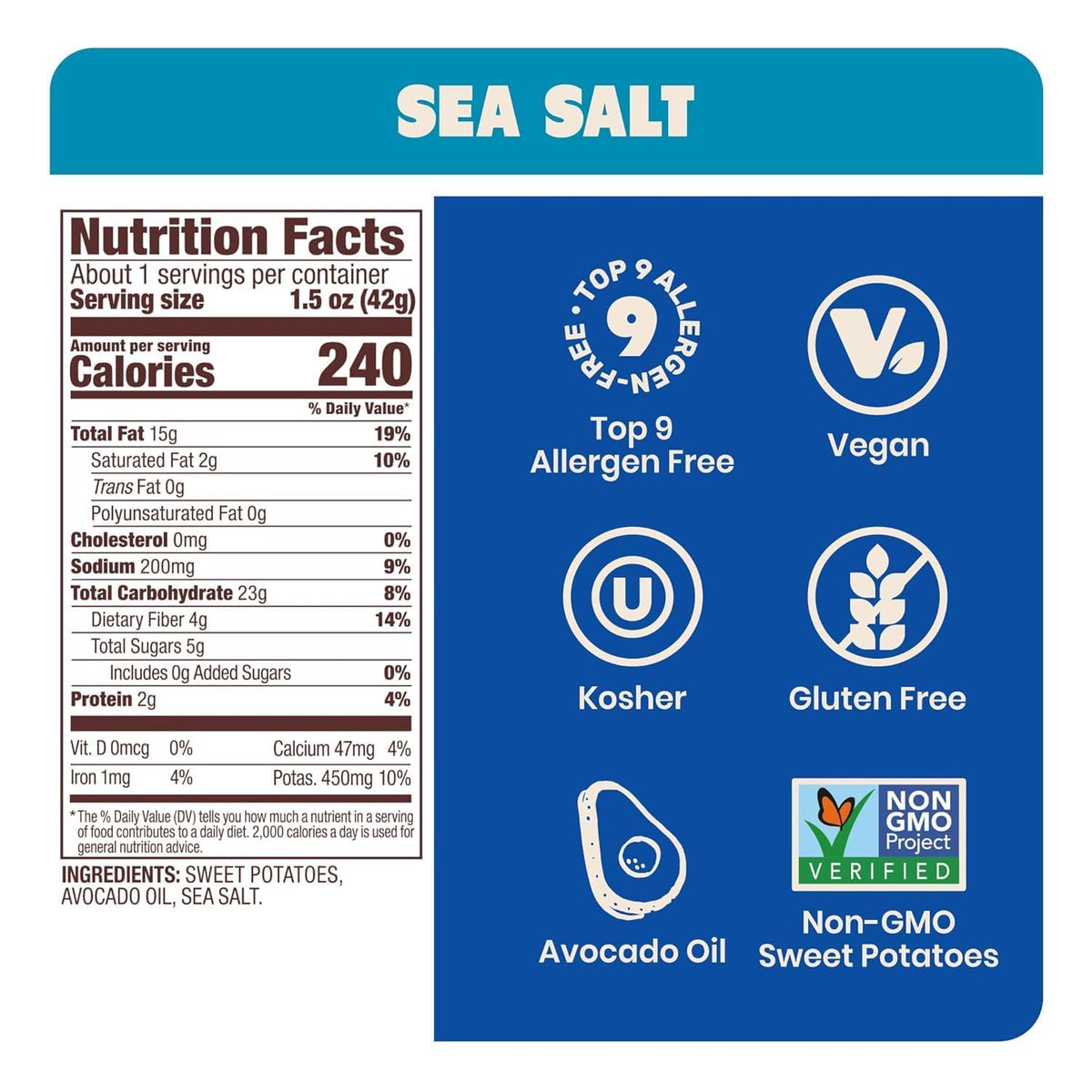 Jackson’s Sweet Potato Kettle Chips with Sea Salt made with Avocado Oil (1.5 oz, Pack of 10) - Allergen-friendly, Gluten Free, Peanut Free, Vegan, Paleo Friendly - Shark Tank Product