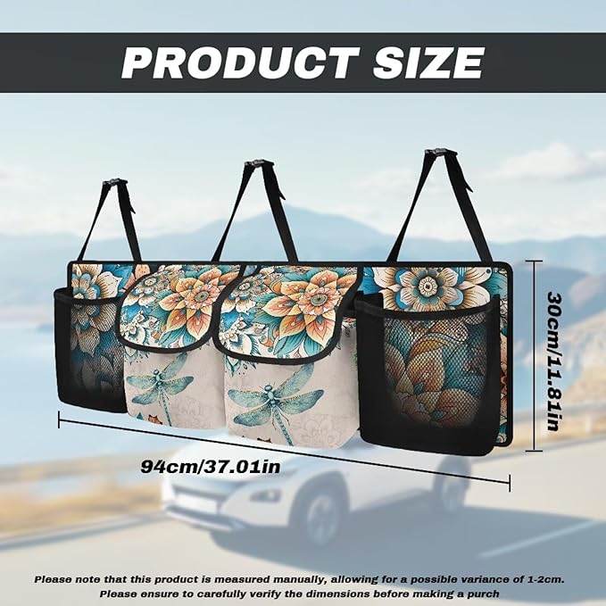 Dreaweet Boho Dragonfly Trunk Organizer for Car Women Collapsible Car Organizer and Back Seat Storage Hanging Portable Trunk Organizer SUV Storage Car Accessories for Trucks Minivan