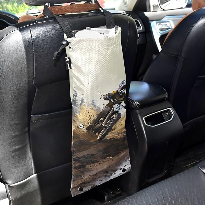 ALAZA Hanging Car Trash Bags Garbage Bag Trash Can for Back Seat Small Motorcycle Race 1 Washable Storage Bag Retractable 2 Pack