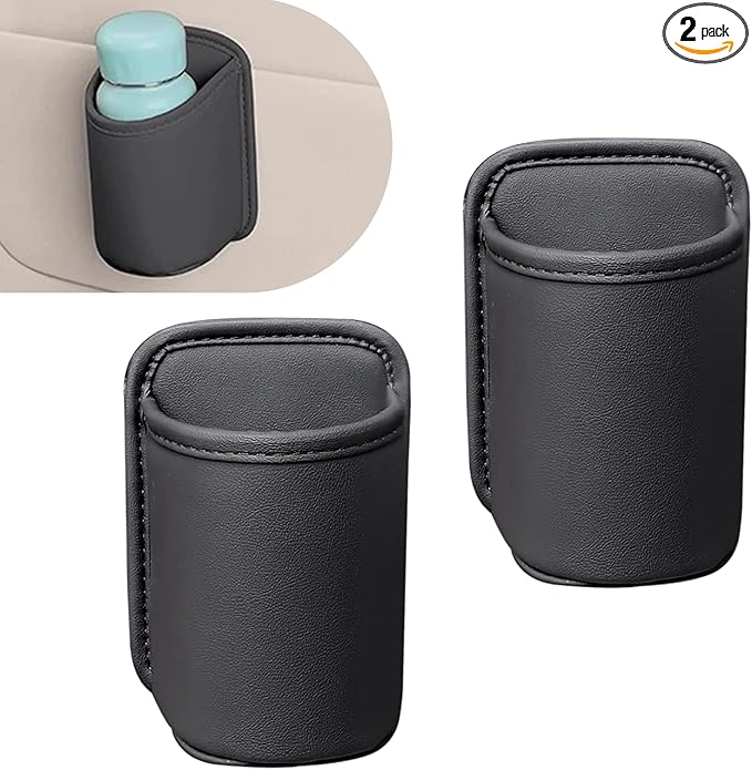 Shakas 2 PCS Car Door Large Cup Holder, Multifunctional Storage Bag Trash Can for Beverage Water Cup Mobile Phone, Waterproof Cleanable Leather Insert Organizer for Seat Back, for Cars Trucks (Black)