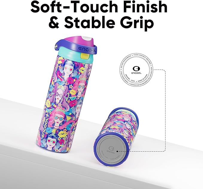 ENCOOL Leakproof Insulated Water Bottle with Straw Dual-Sip Water Bottle Bag-Safe Design for Work, Commute & Gym – Keeps Drinks Cold All Day, 24 oz, Pastel Cool