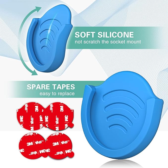 pop-tech Phone Grip for Socket Holder, 2 Pack Silicone Car Phone Mount Adhesive for Collapsible Grip & Stand with 3M Adhesive Replacement for Car Dashboard, Desk, Wall, Home, Office Blue