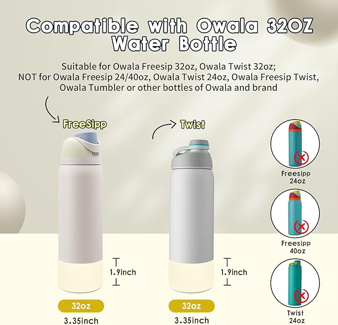 2PCS Silicone Water Bottle Boot, Compatible with Owala 24oz 32oz 40oz, Protective Anti-Scratch & Anti-Dent No Noise Sleeve Cover for FreeSip/Twist/Flip Water Bottles (Cream White, 32oz)
