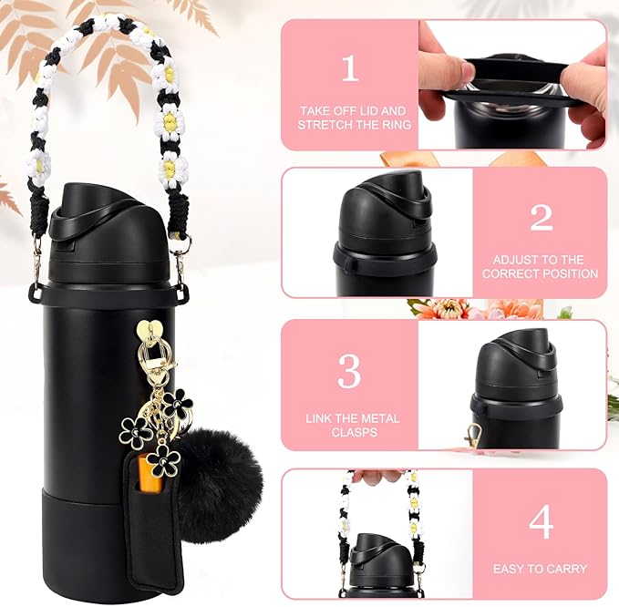 Compatible for Owala Accessories Bundle: Silicone Boot for 24oz & 32oz Bottles, Charms, Handle, Strap, Rubber Bottoms, and Decorative Add-ons for Your Compatible for Owala Water Bottle, White