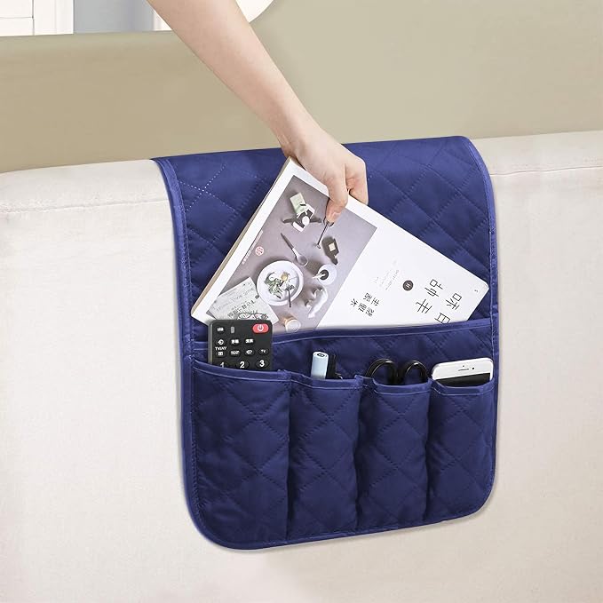 Armchair Caddy for Recliner, Couch Caddy Storage Organizer with 5 Pockets, Non Slip Sofa Arm Organizer for Remote Controls, Phone, Magazines, Tablet (Blue)