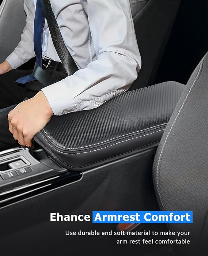 INTGET Center Console Cover for 2026 Toyota Prius Accessories 2023 2024 2025 LE XLE Limited Car Interior Leather Middle Armrest Arm Rest Lid Cushion Pad Protector (2023+, Carbon Fiber Texture)